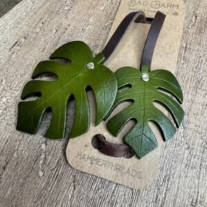 Leather Purse Charm Monstera Plant Bag Charm Genuine Leather Purse Keychain NEW
